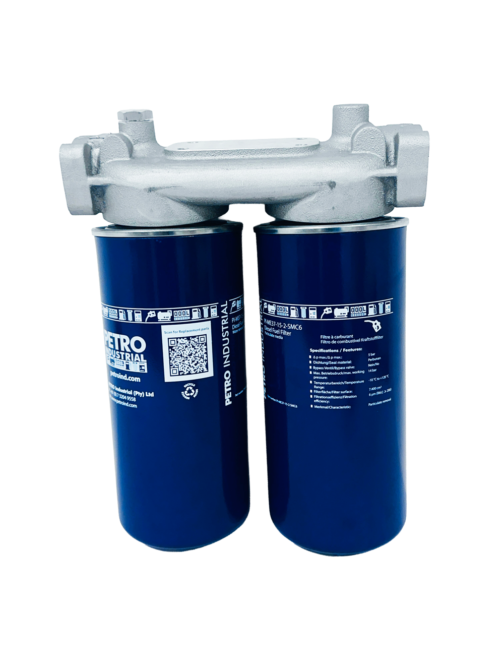 PETRO Dual Head Particulate & Water Captor Filter Assembly for modern hydraulic systems