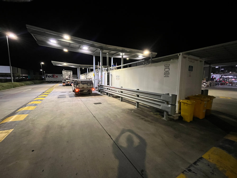 Multi-bay fuel farm at night