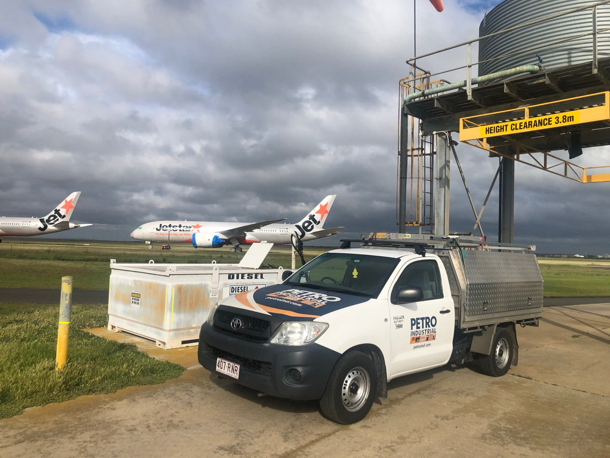 PETRO service vehicle beside a self bunded diesel tank at an airport