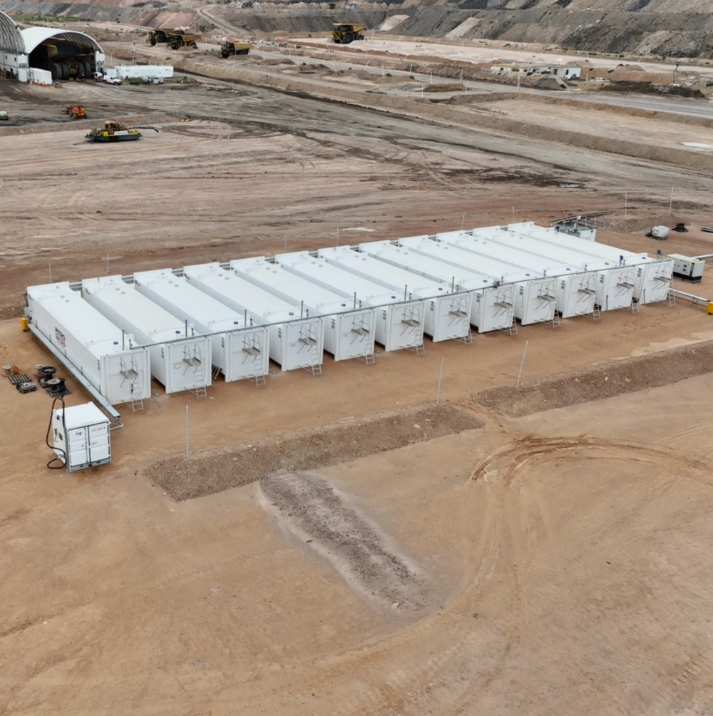 Aerial view of modular fuel storage units on an industrial site