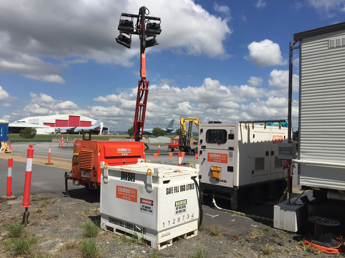 Fuel storage tanks and generators on a Western Australian work site