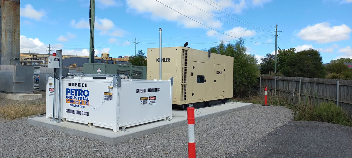 PETRO self bunded diesel tank beside a generator on a Western Australian site